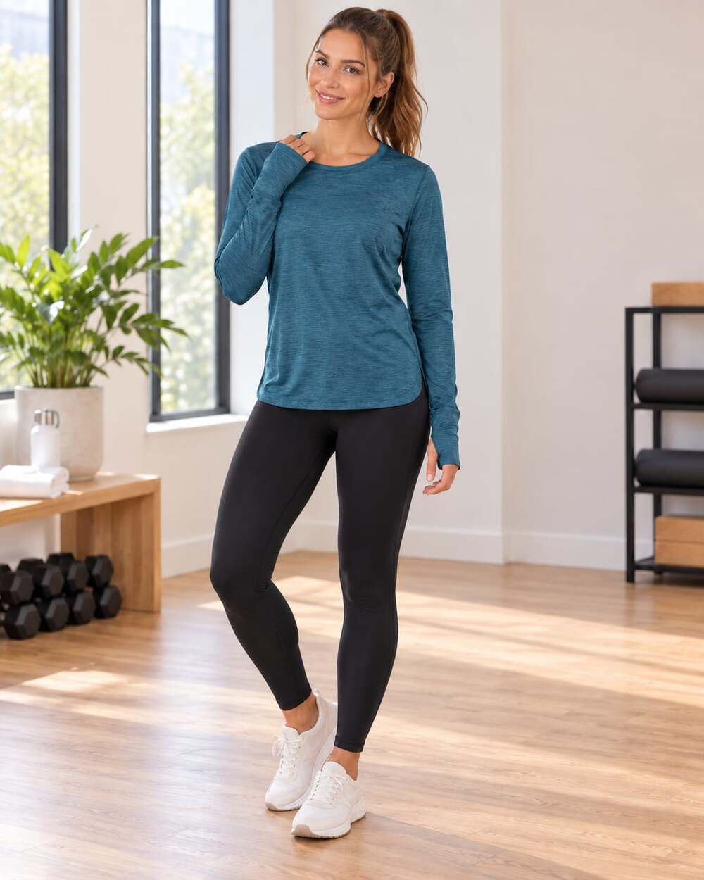 Gaiam Women's Long Sleeve Athletic Active Crewneck Workout Tee Top Blue Size M